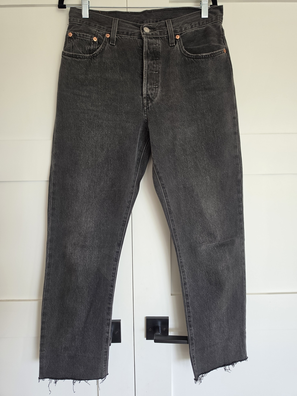501s Women's Charcoal Washed Boyfriend Jeans with Frayed Hem